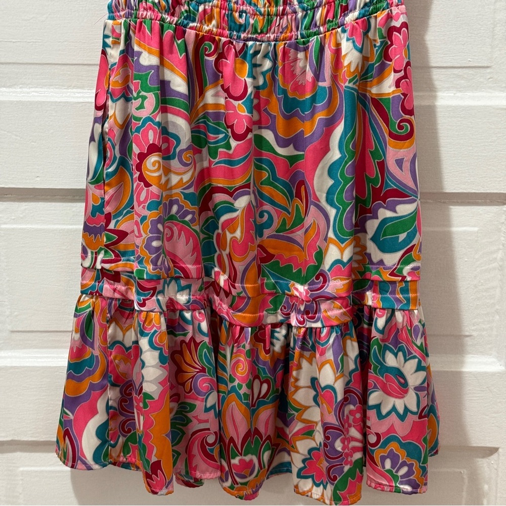 Nicole Miller Floral Ruffled Satin Mini Dress - Picture 8 of 11